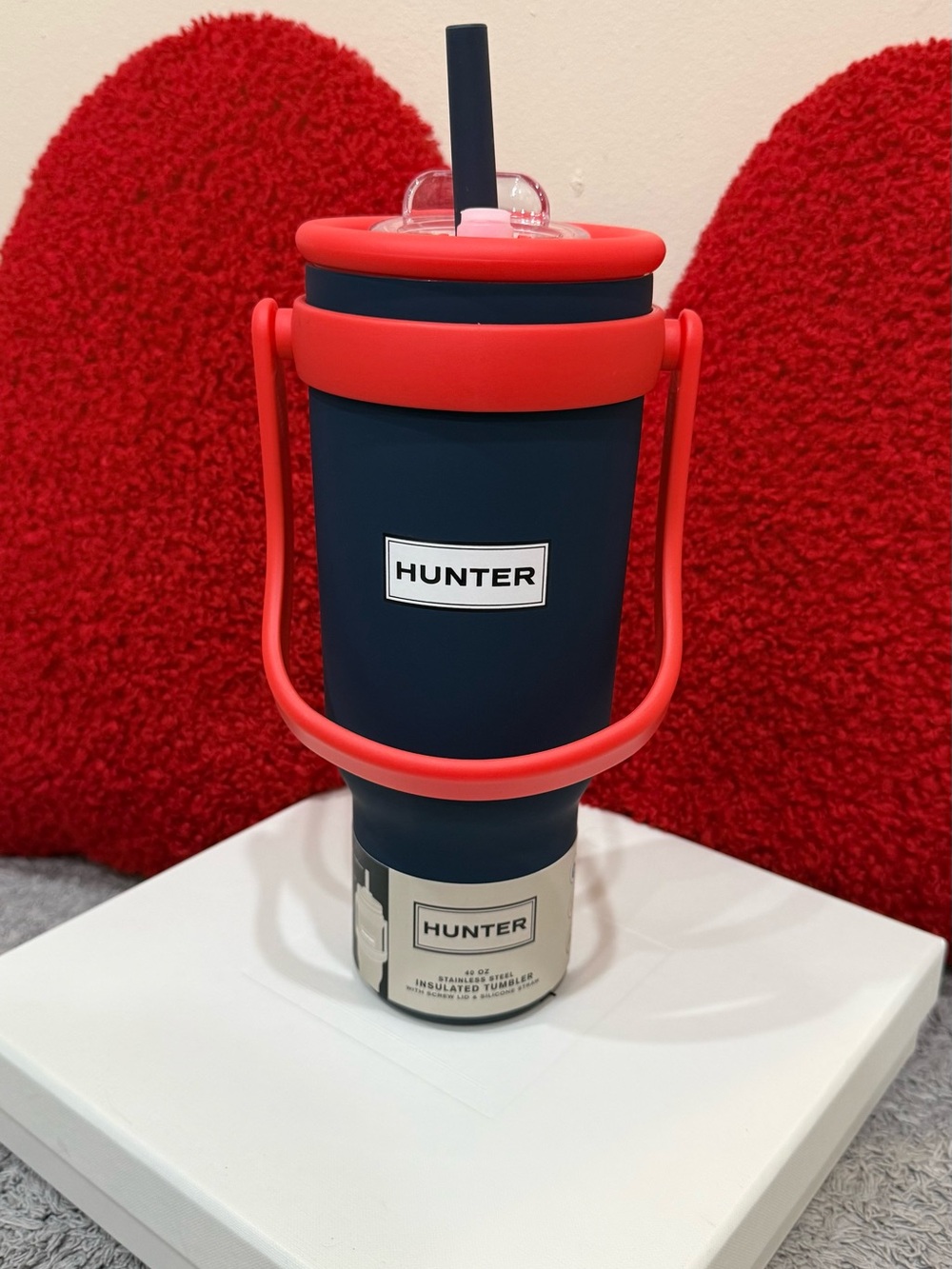 Hunter 40 oz Insulated Stainless Steel Tumbler Straw Cup Navy Red NEW